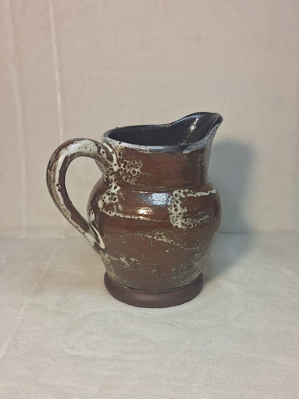 Contemporary Modern Rustic Ceramic Pitcher/Jug. Earthy Brown & Cream Glazed.